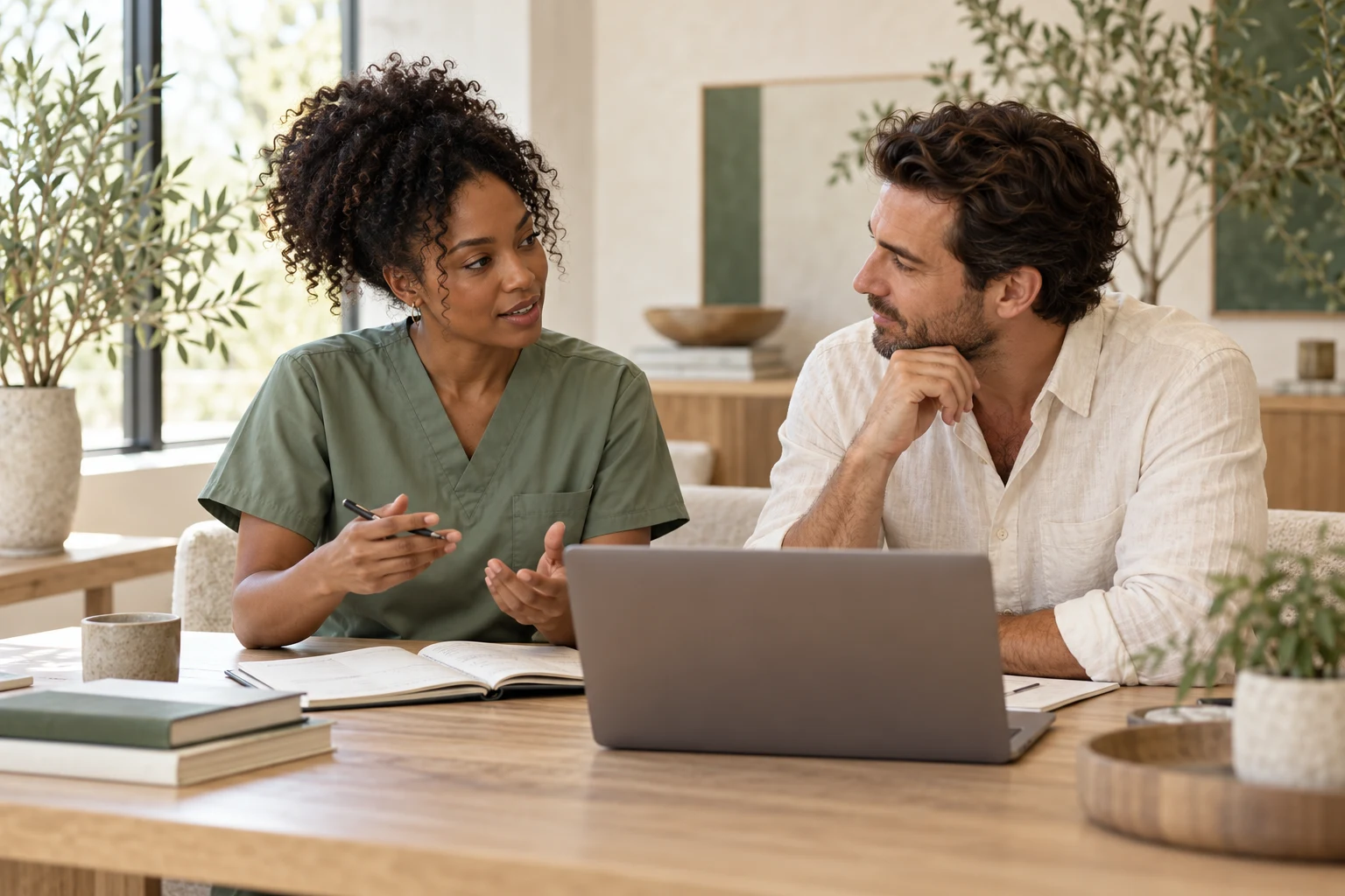 Healthcare professionals coordinating a patient care plan